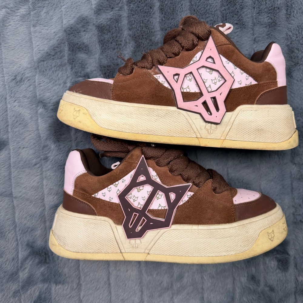 Naked Wolfe Koda Brown Pink Suede Leather Chunky Platform Sneakers Y2K Street